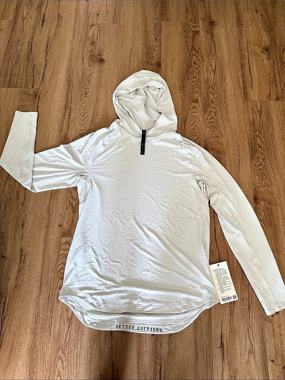 lululemon DrySense Hoodie Striped Hoodie in White Large NWT